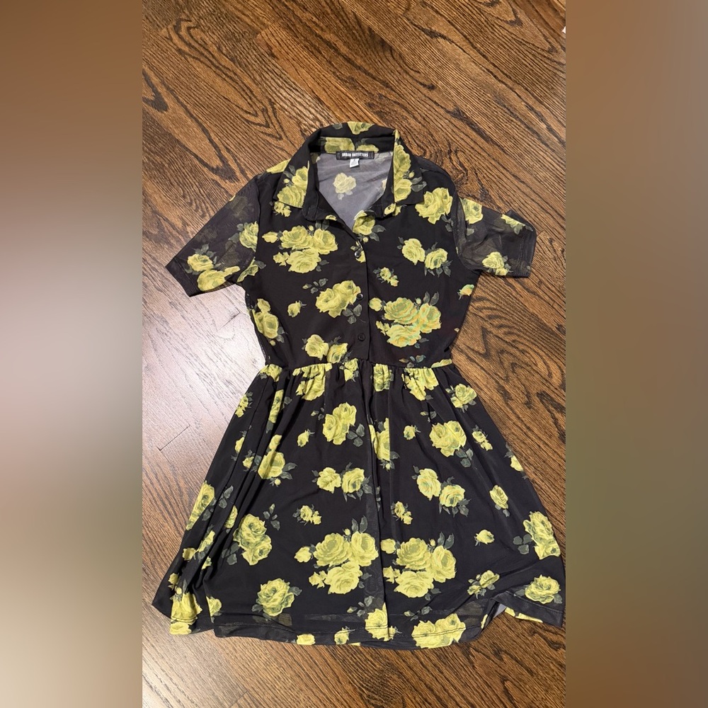 Urban Outfitters Dottie Black Green floral mesh dress size small EUC